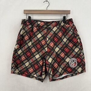 Born Primitive Shorts Mens Medium Multicolor Plaid Swim Trunks Elastic Waist